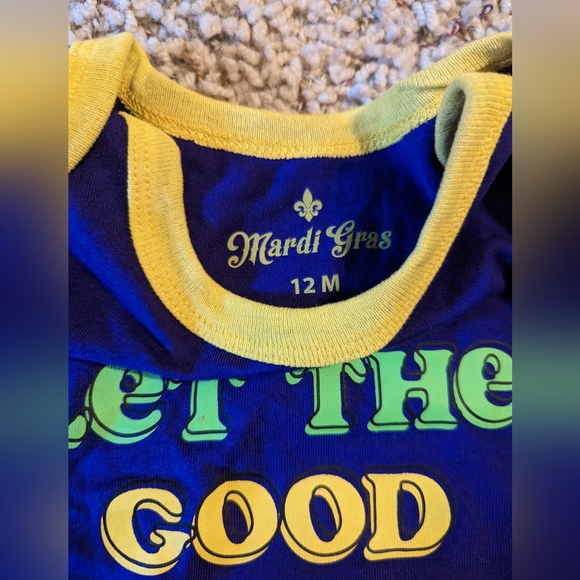 New Mardi Gras Let the Good Times Roll Purple Green Yellow 12 Month Infant Suit - Picture 2 of 2